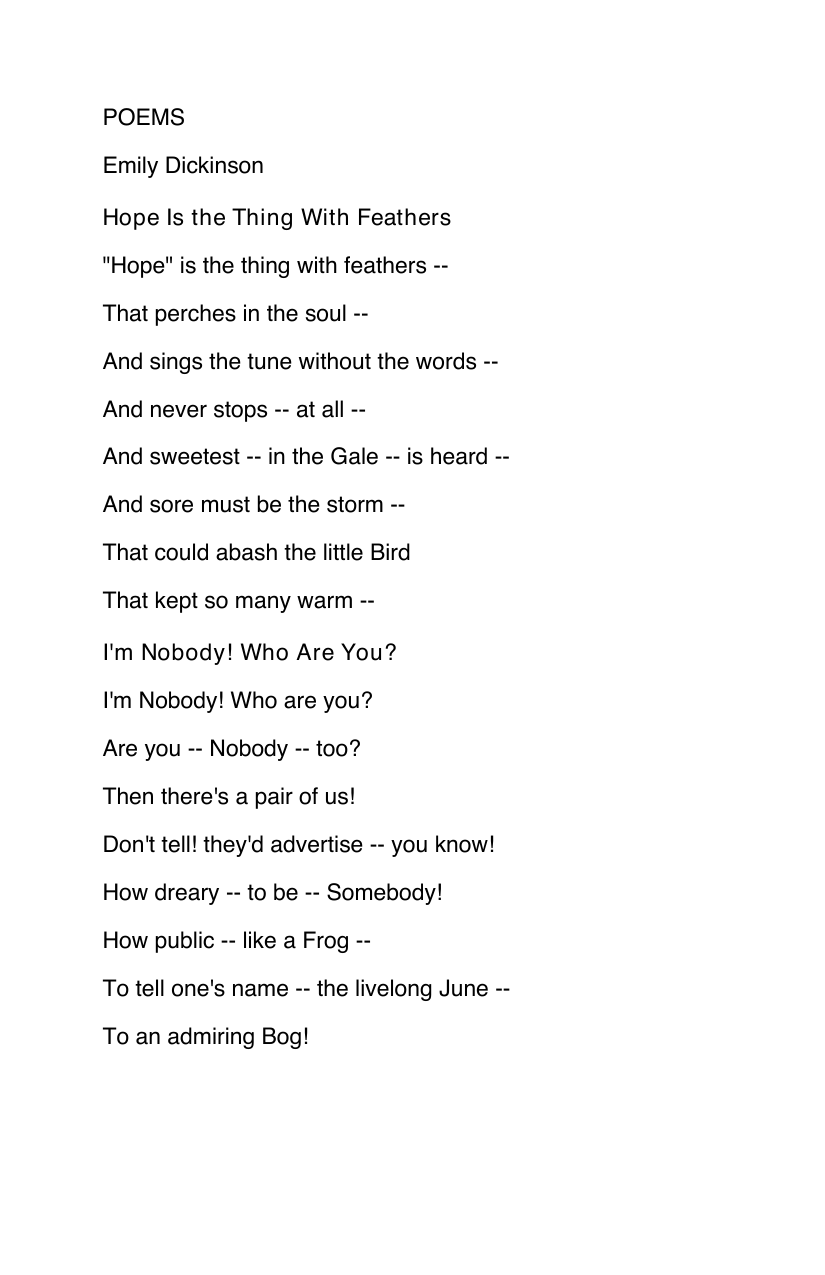 Poetry — before: a plain, unformatted Word manuscript
