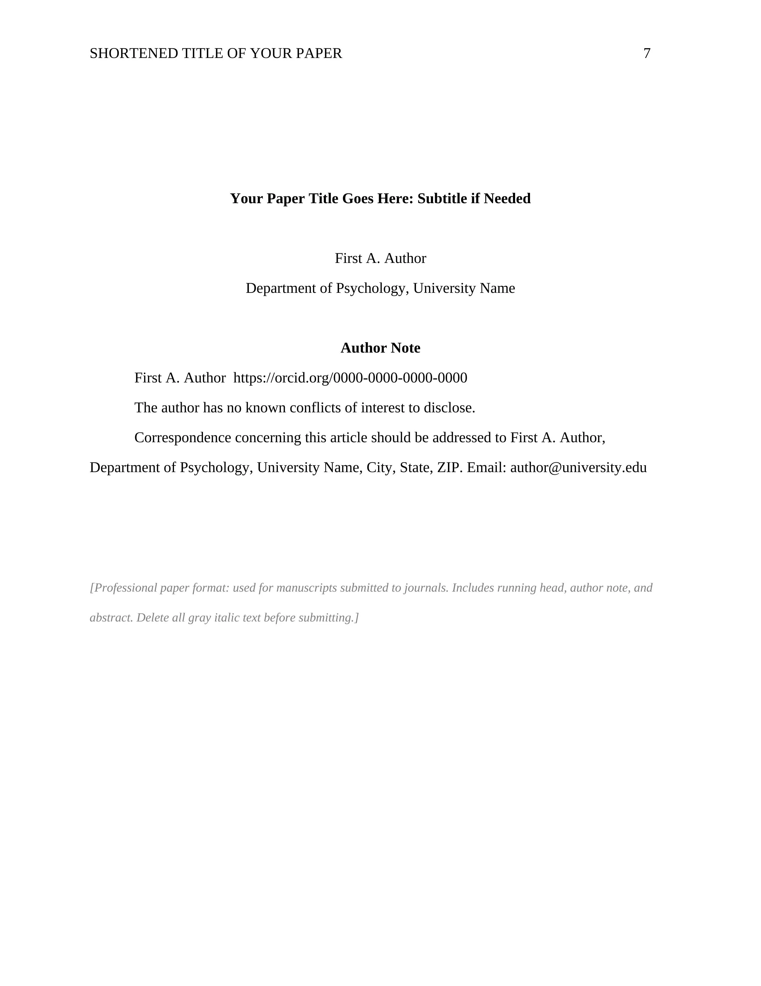APA 7 professional title page