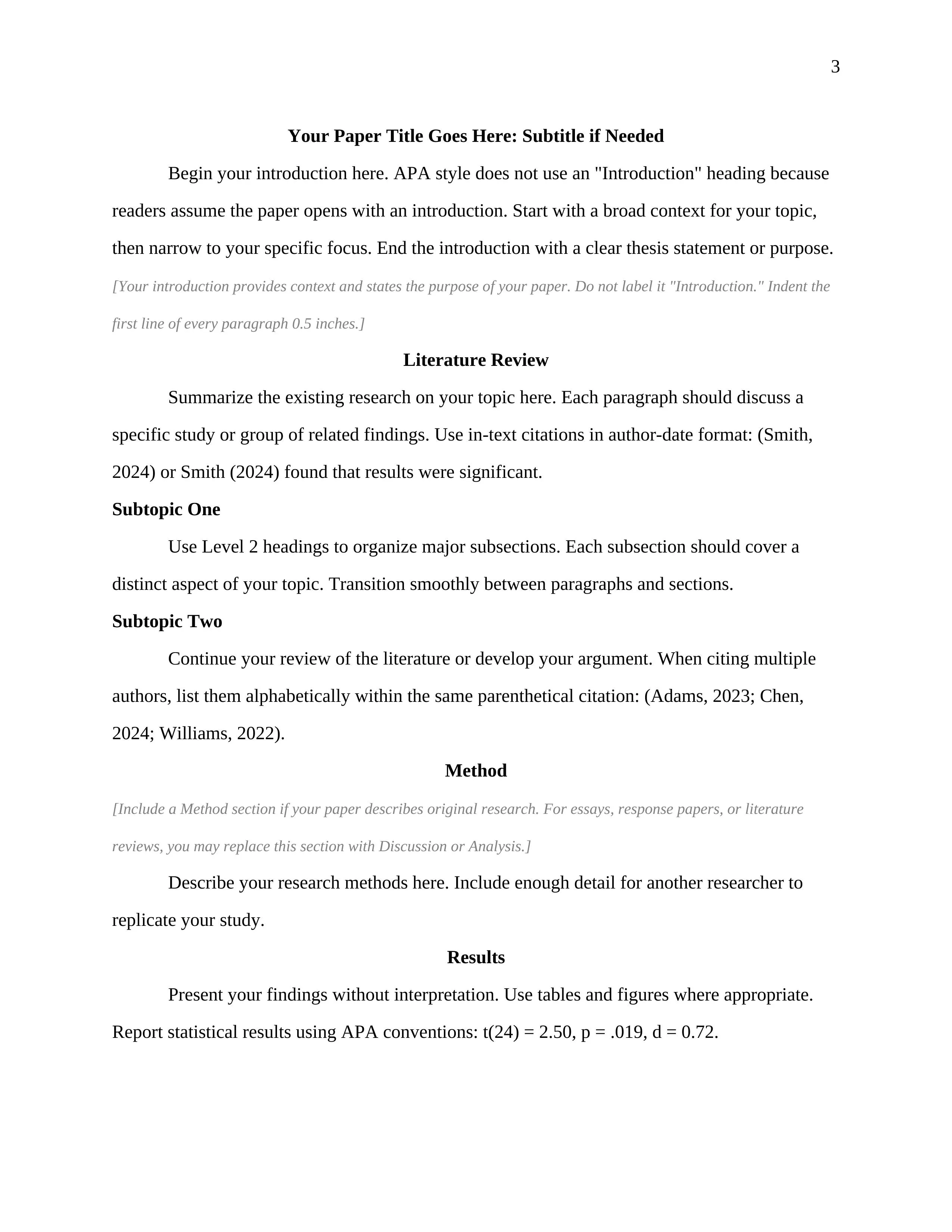APA body page with heading levels