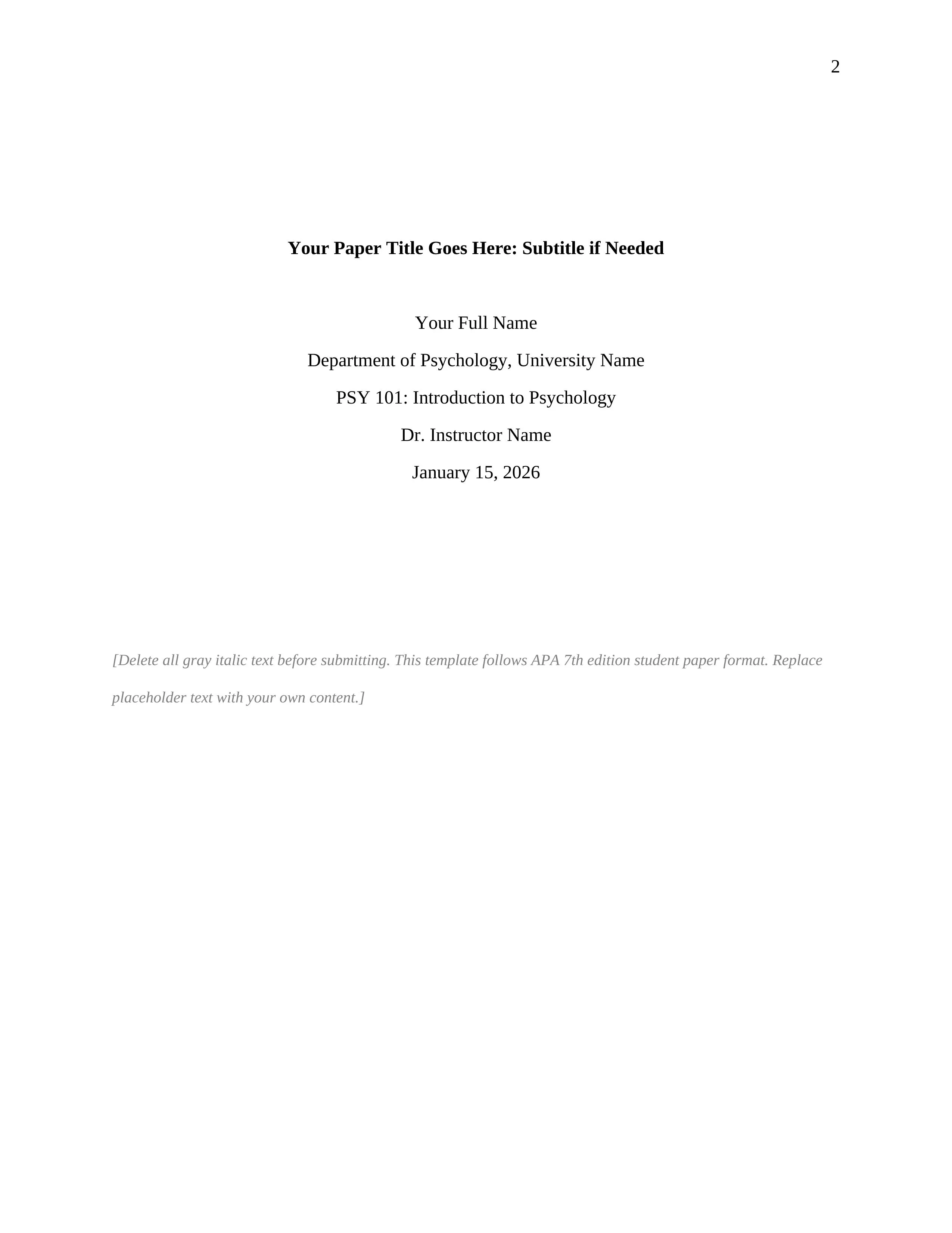APA 7 student title page